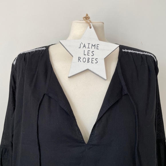 LEKHA Black Tie-Neck Embroidered Artisan Blouse - Picture 5 of 16